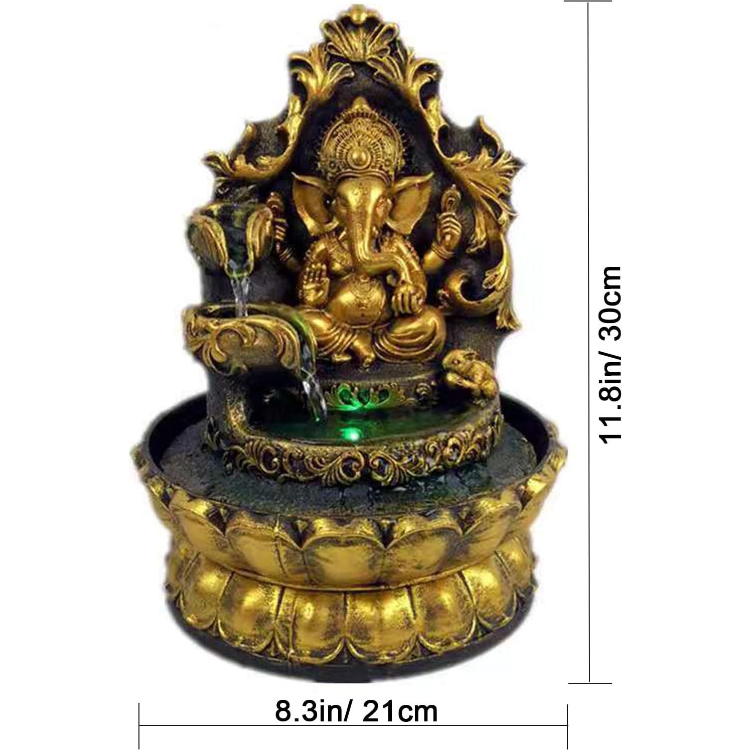 Fuente de Agua Interior Ganesha SURPRIZON 30cm Resina Dorada