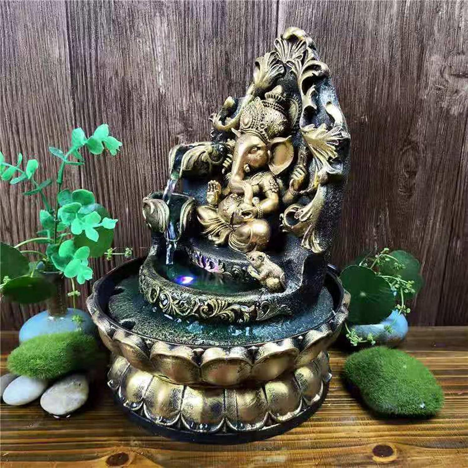 Fuente de Agua Interior Ganesha SURPRIZON 30cm Resina Dorada