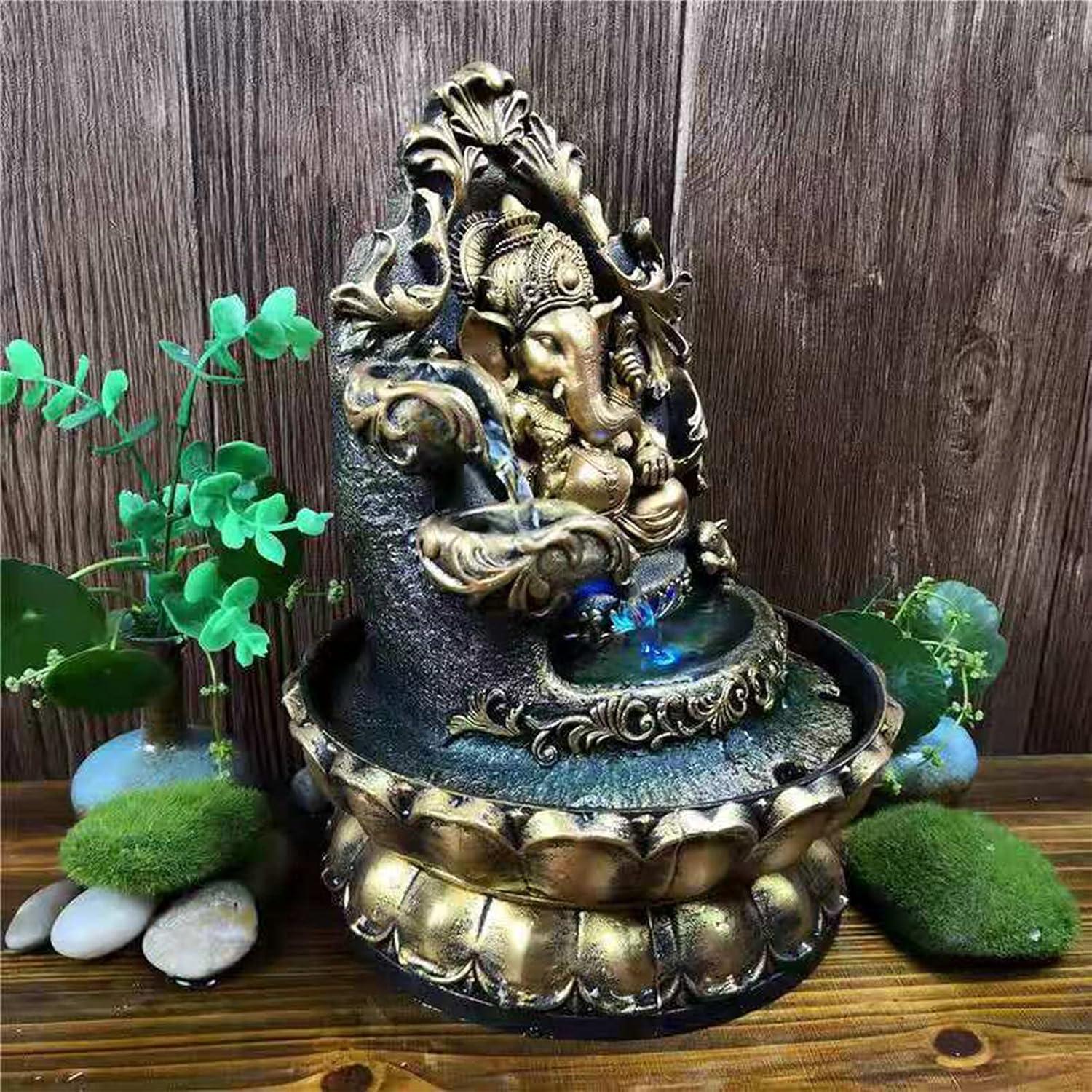 Fuente de Agua Interior Ganesha SURPRIZON 30cm Resina Dorada