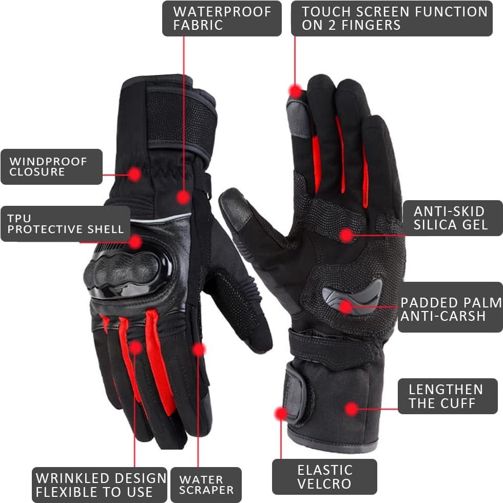 Guantes de Invierno OLizee Impermeables Ajustables para Motocicleta