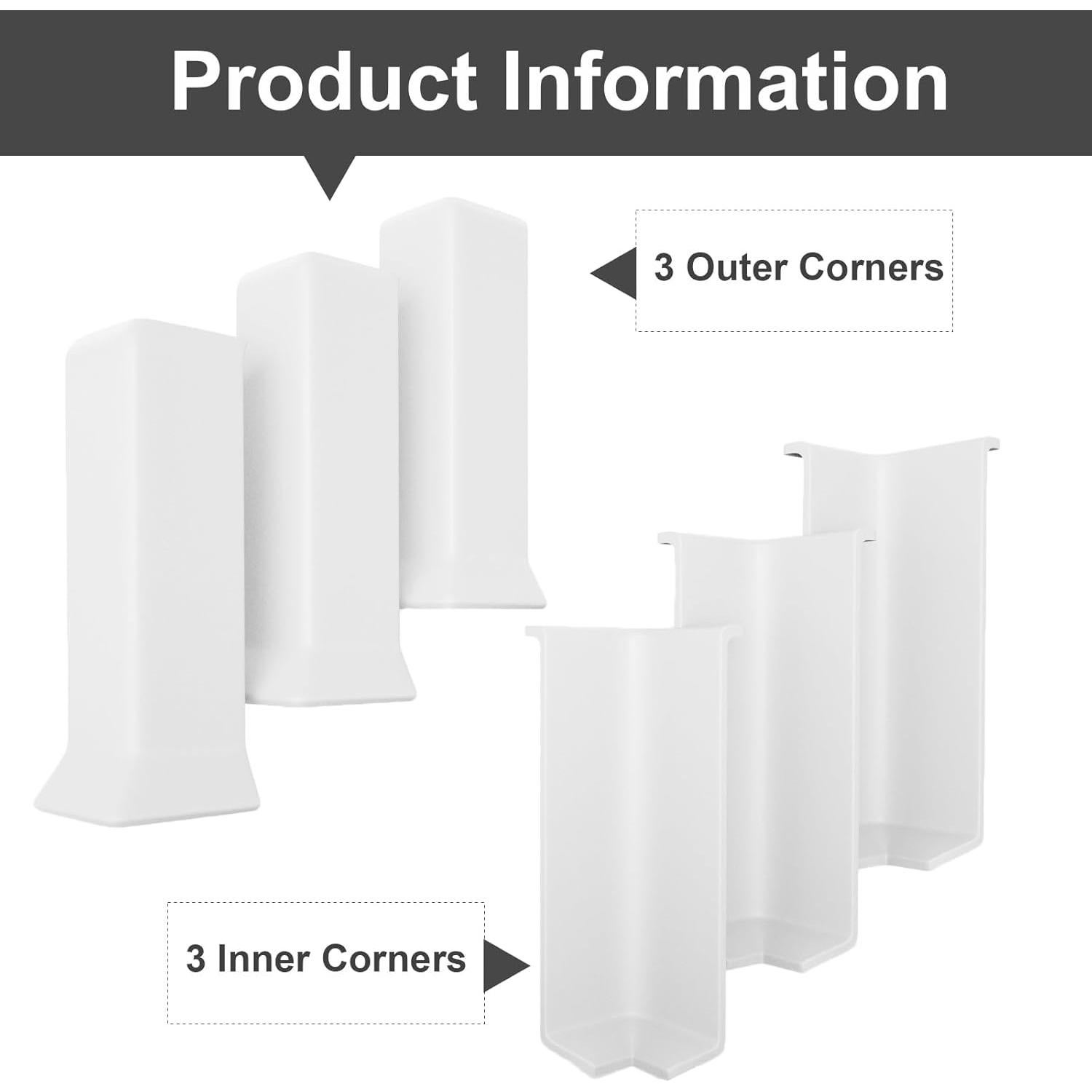 Bloques de Esquina Autoadhesivos COUKIU para Rodapiés 10.16cm Blanco