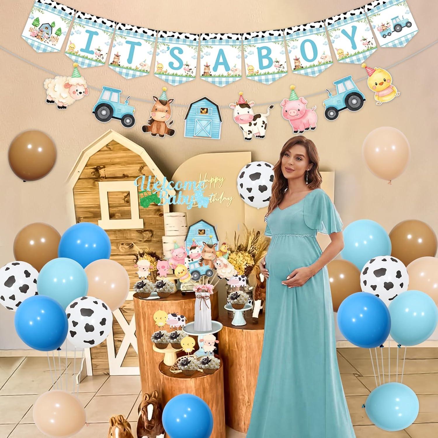 Decoraciones Baby Shower Granja Kreatwow - Banner, Globos y Cake Toppers