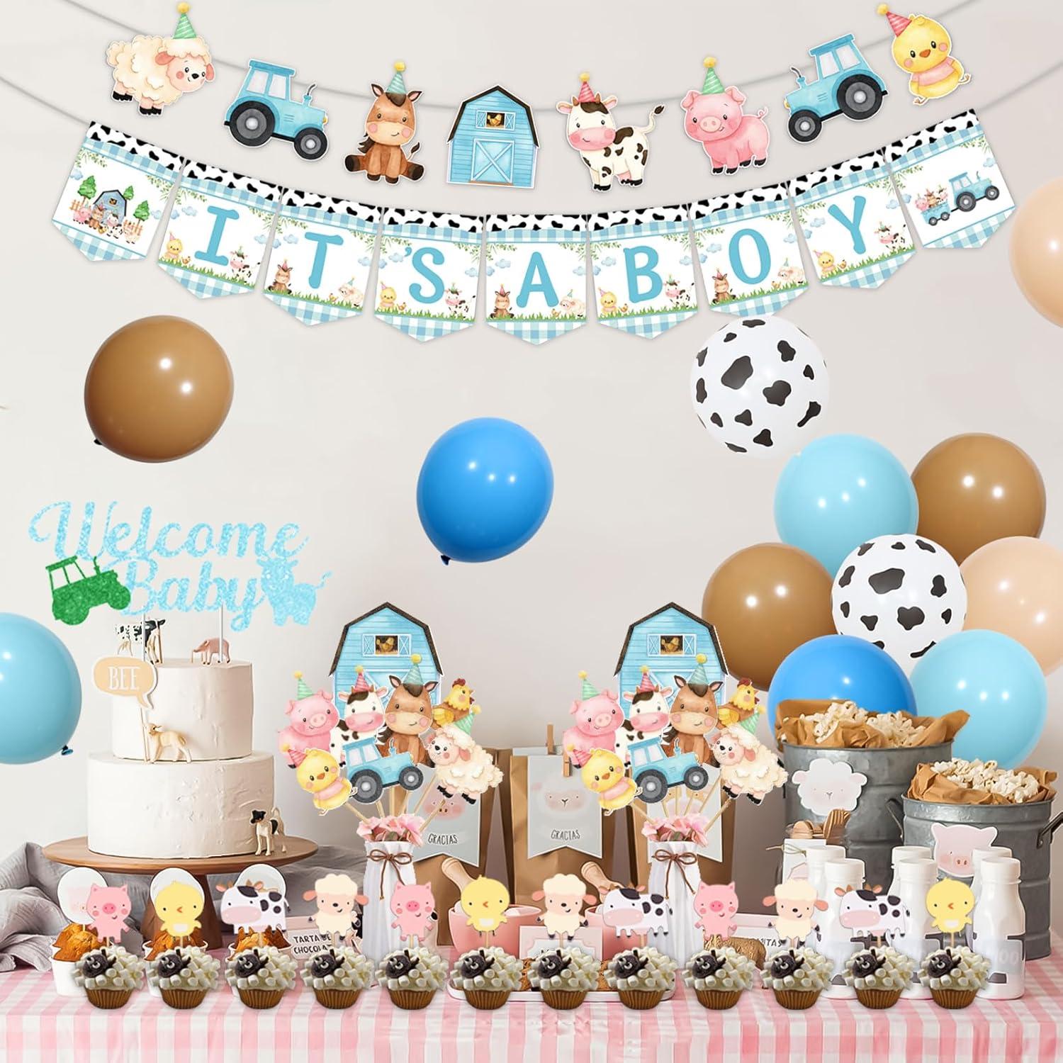 Decoraciones Baby Shower Granja Kreatwow - Banner, Globos y Cake Toppers