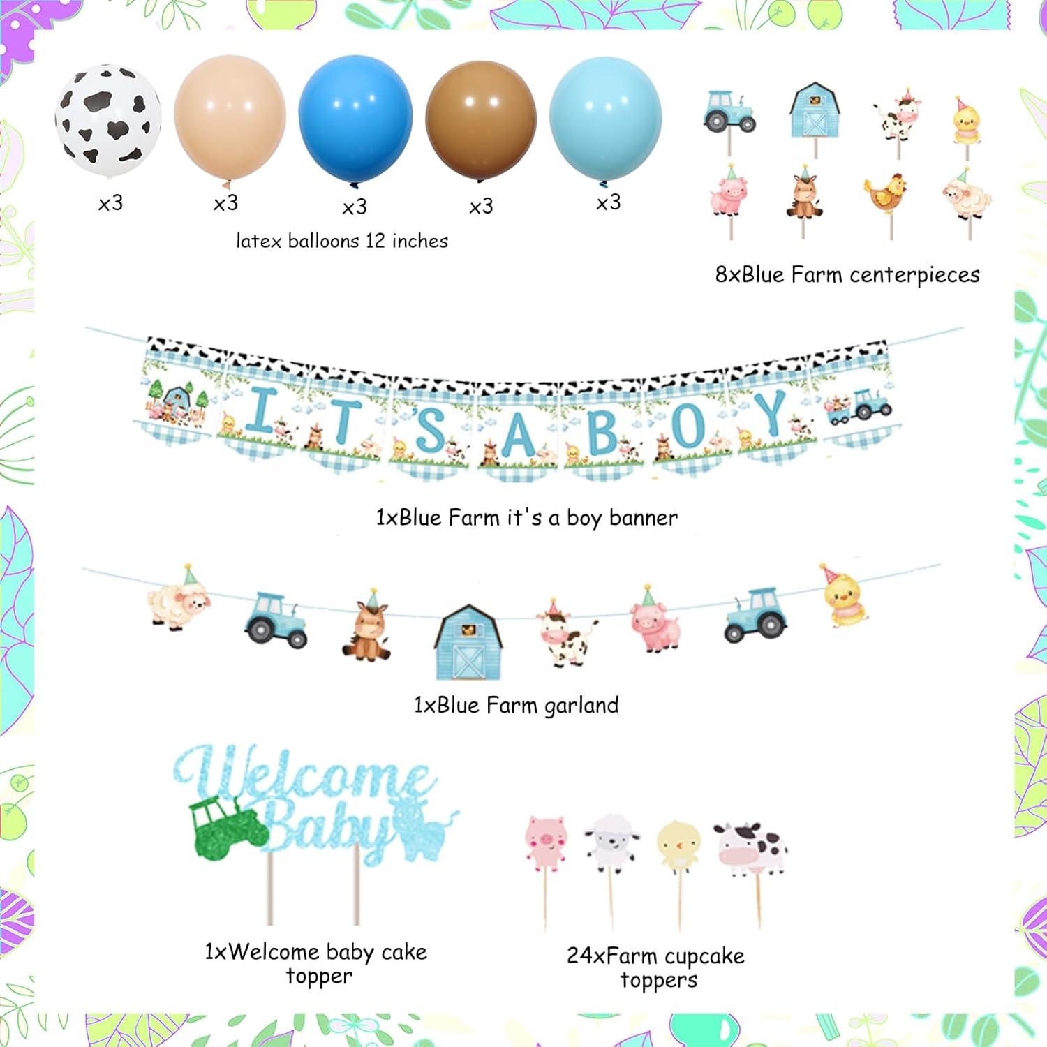 Decoraciones Baby Shower Granja Kreatwow - Banner, Globos y Cake Toppers