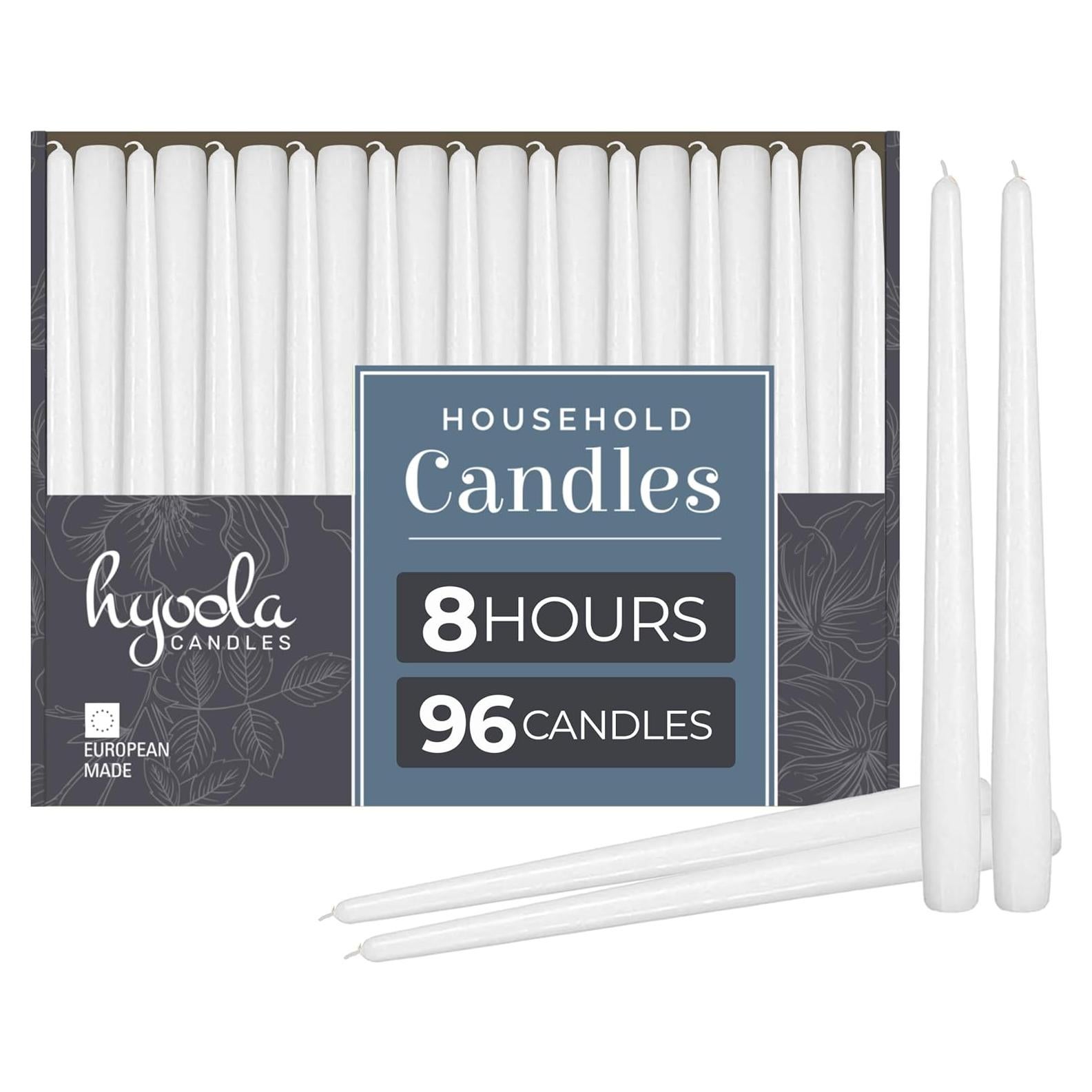 Velas Taper Altas Hyoola 10 Pulgadas Blancas Sin Aroma - 96 Unidades