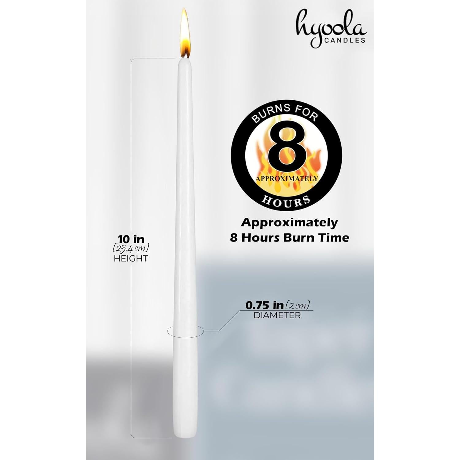 Velas Taper Altas Hyoola 10 Pulgadas Blancas Sin Aroma - 96 Unidades