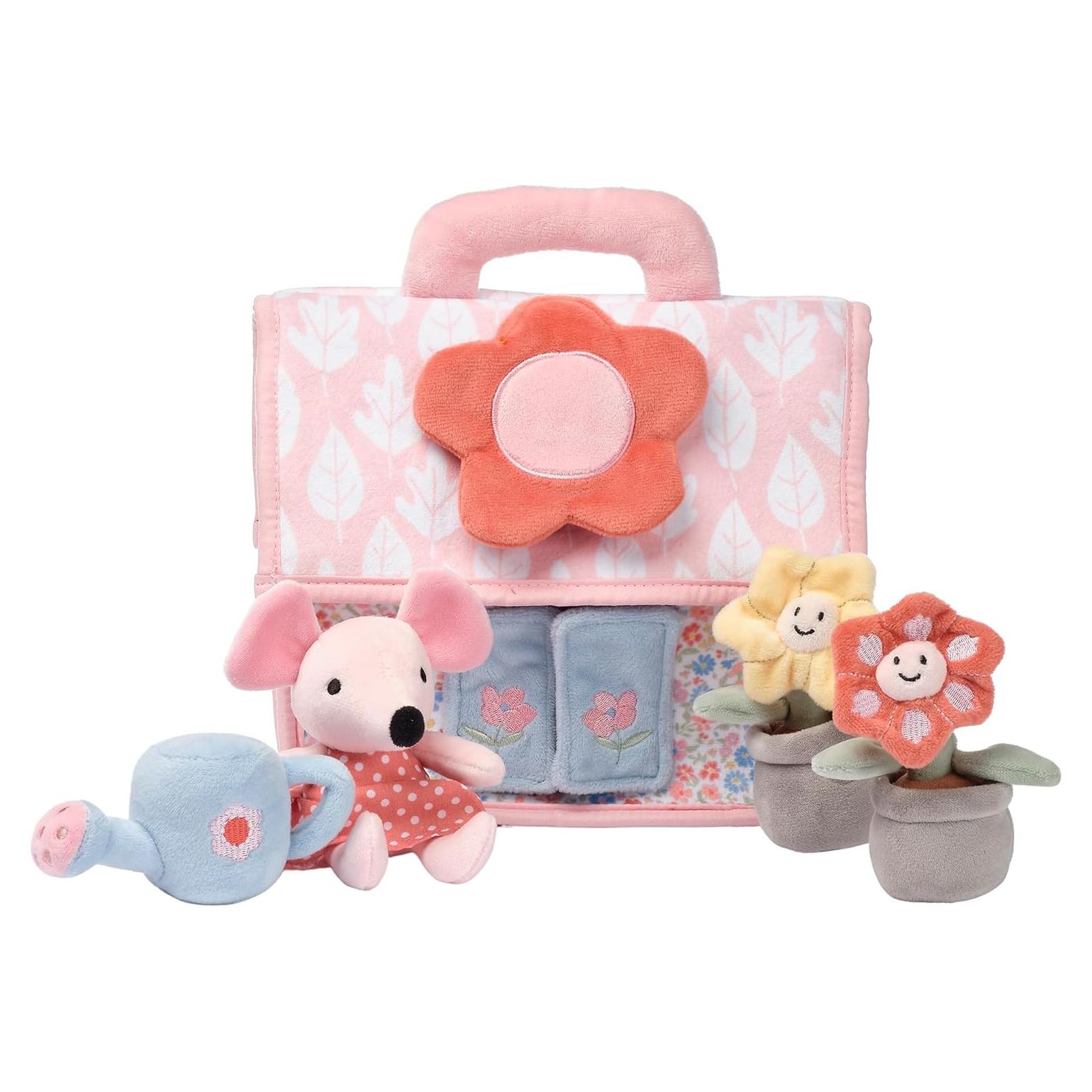 Lambs & Ivy Floral Cottage Interactive Plush Play Set - Pink, Animals, Garden