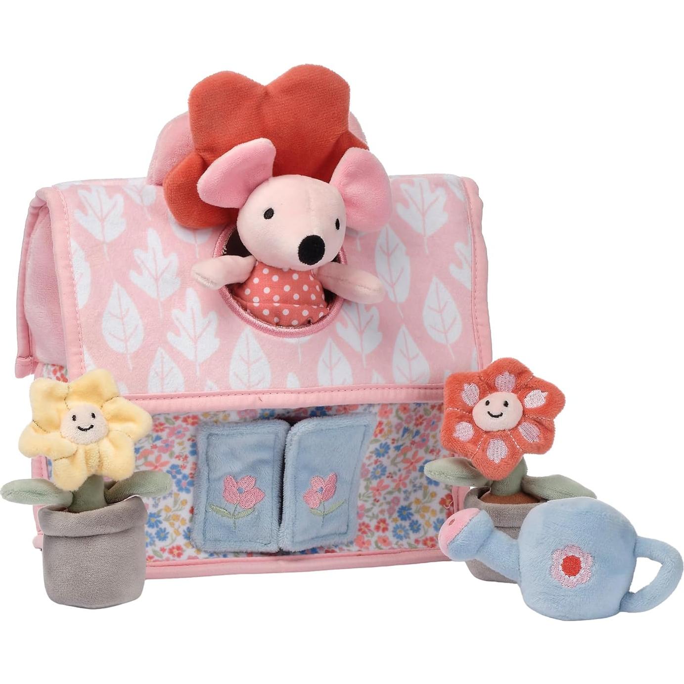 Lambs & Ivy Floral Cottage Interactive Plush Play Set - Pink, Animals, Garden