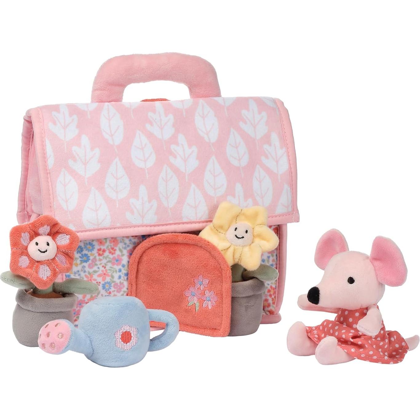 Lambs & Ivy Floral Cottage Interactive Plush Play Set - Pink, Animals, Garden