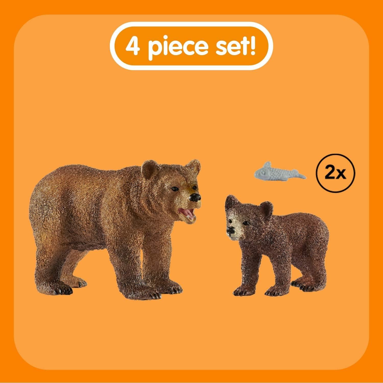 Juego de Animales Schleich Oso Grizzly y Cachorro 4 Piezas