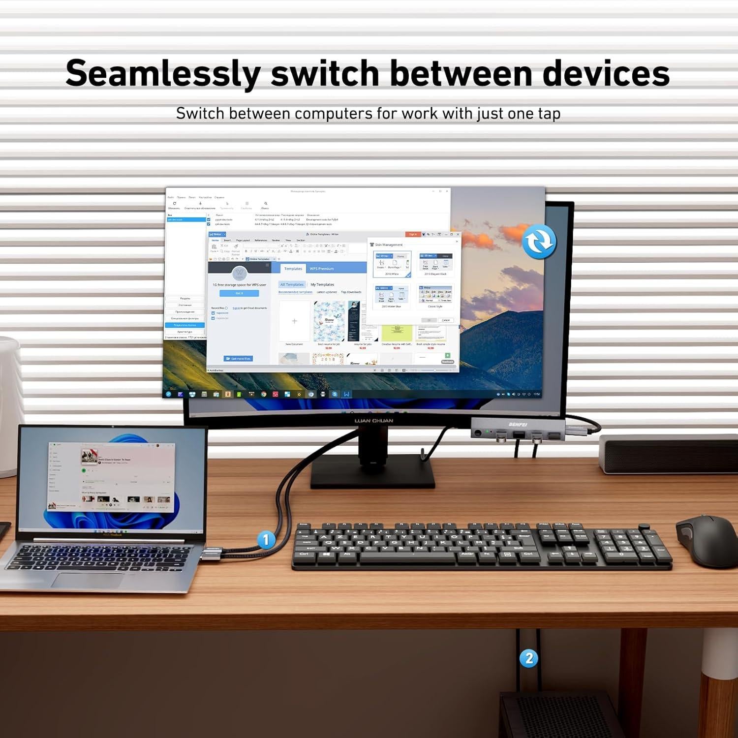 Interruptor KVM BENFEI HDMI 8K 60Hz 4 USB 3.0 2 PCs