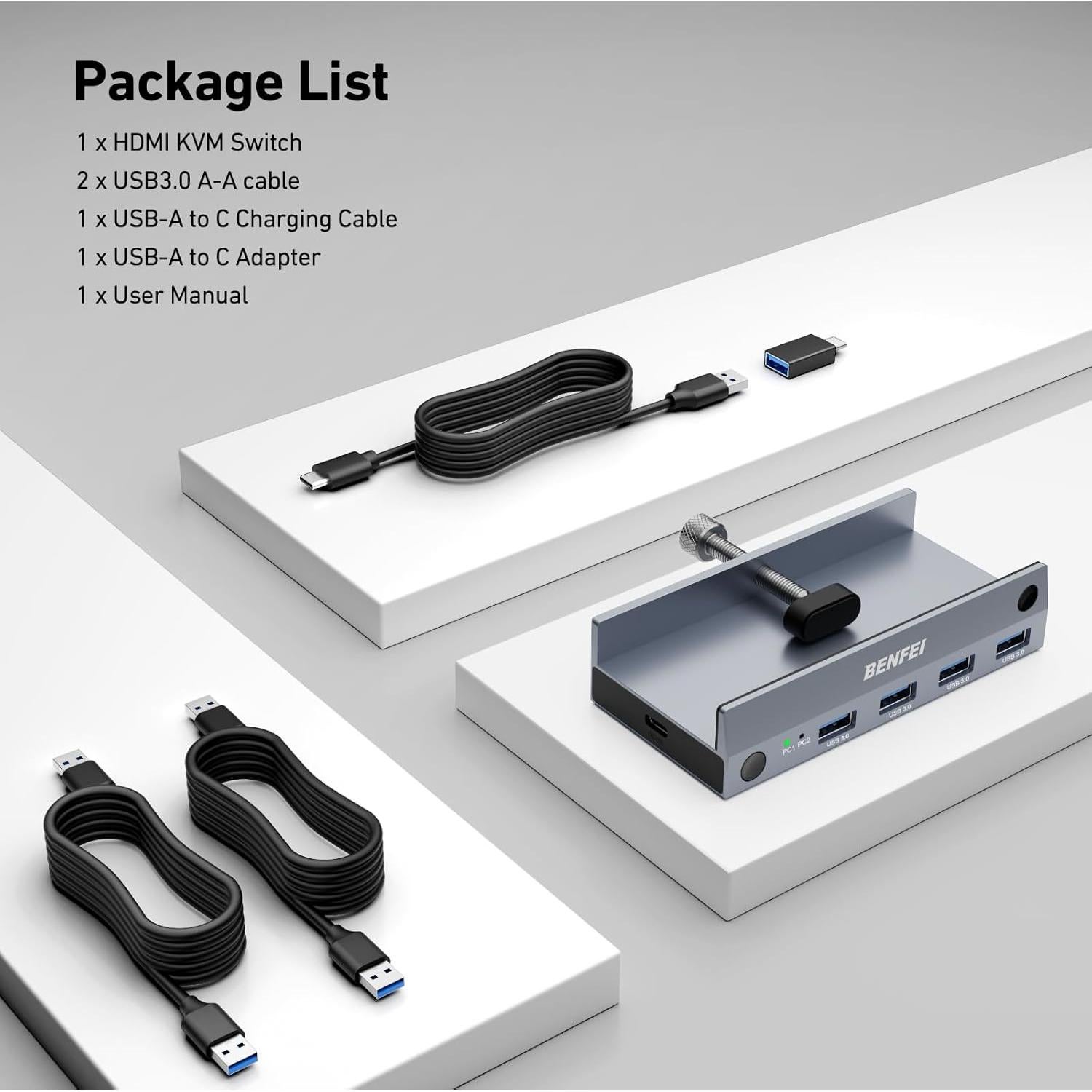 Interruptor KVM BENFEI HDMI 8K 60Hz 4 USB 3.0 2 PCs
