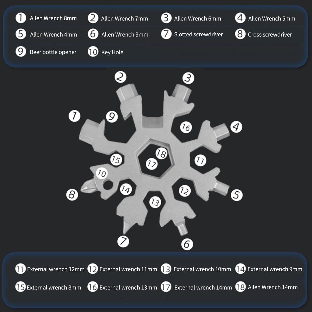 Herramienta Multiusos Copo de Nieve 18 en 1 Genérico - Negro