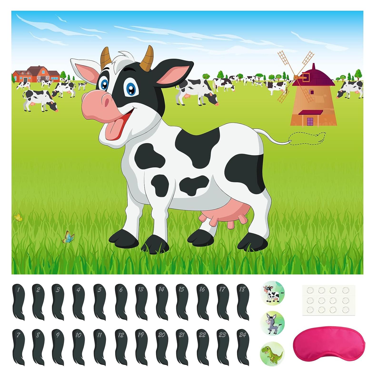 Juego de Pin the Tail on The Cow Morcheiong 48 colas fiesta