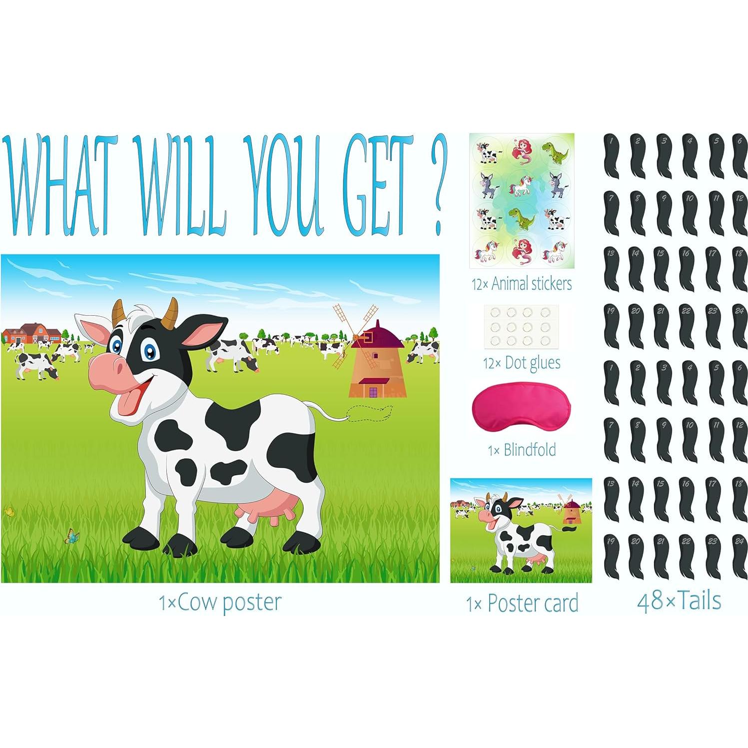 Juego de Pin the Tail on The Cow Morcheiong 48 colas fiesta