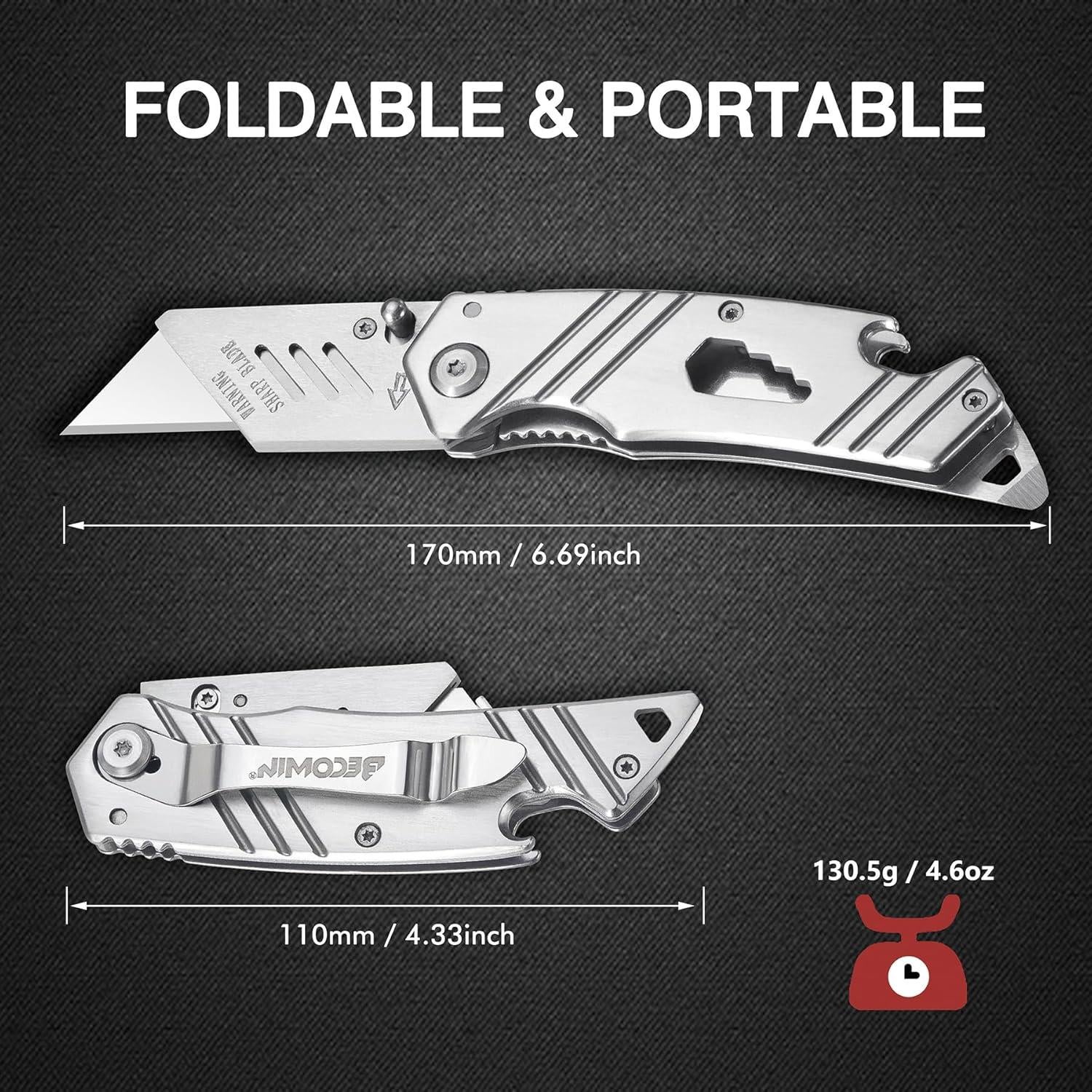 Cuchillo Utilitario Plegable Becowin 11cm Acero Inoxidable 6-en-1