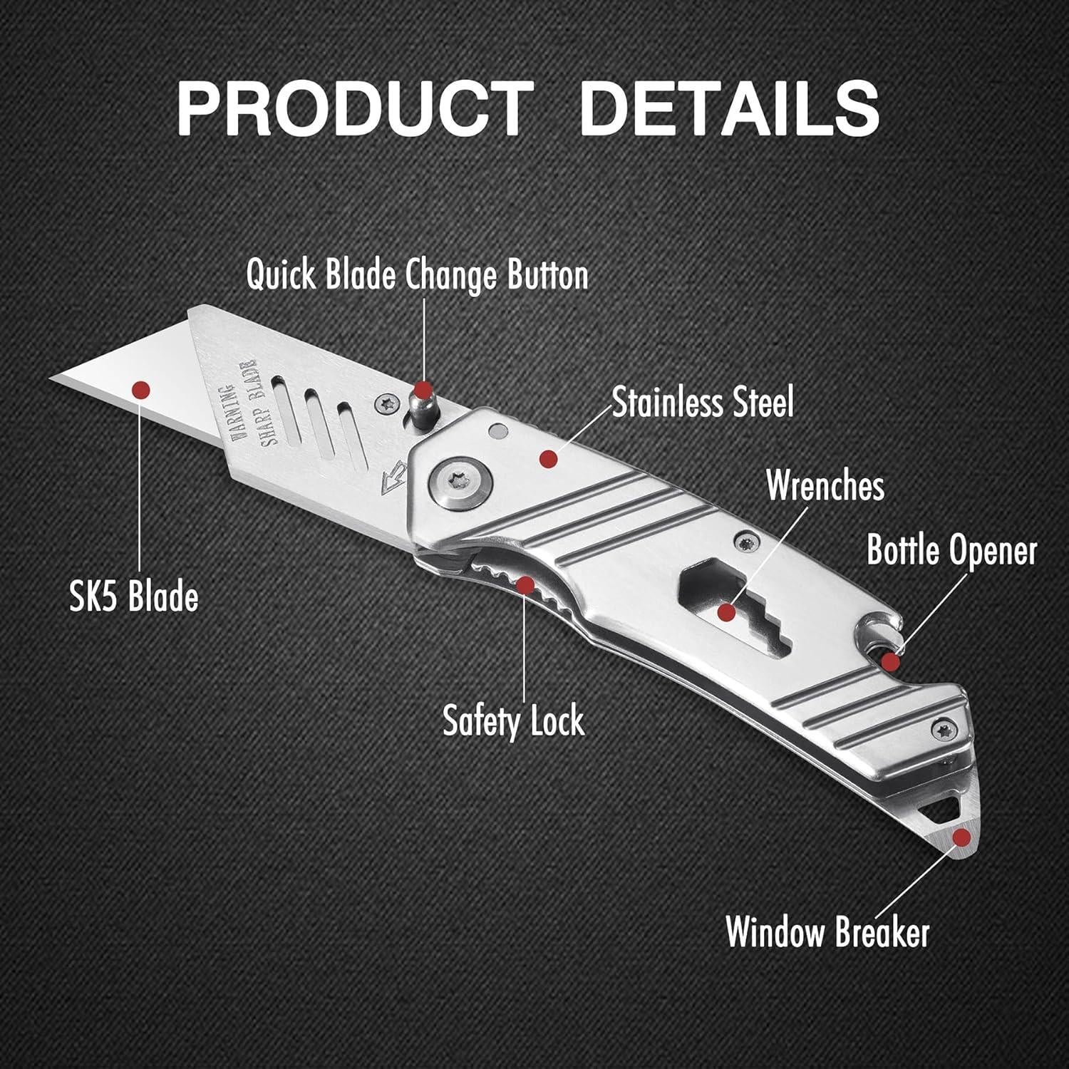 Cuchillo Utilitario Plegable Becowin 11cm Acero Inoxidable 6-en-1