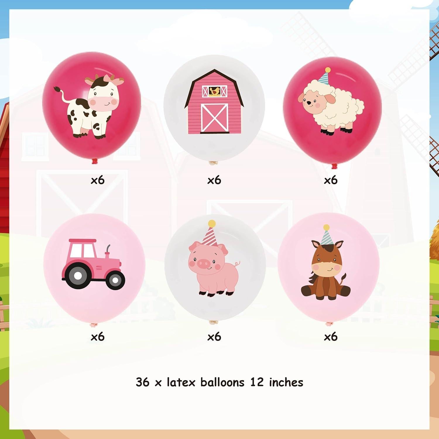 36 Globos de Animales de Granja Rosa KREATWOW 30 cm Fiesta