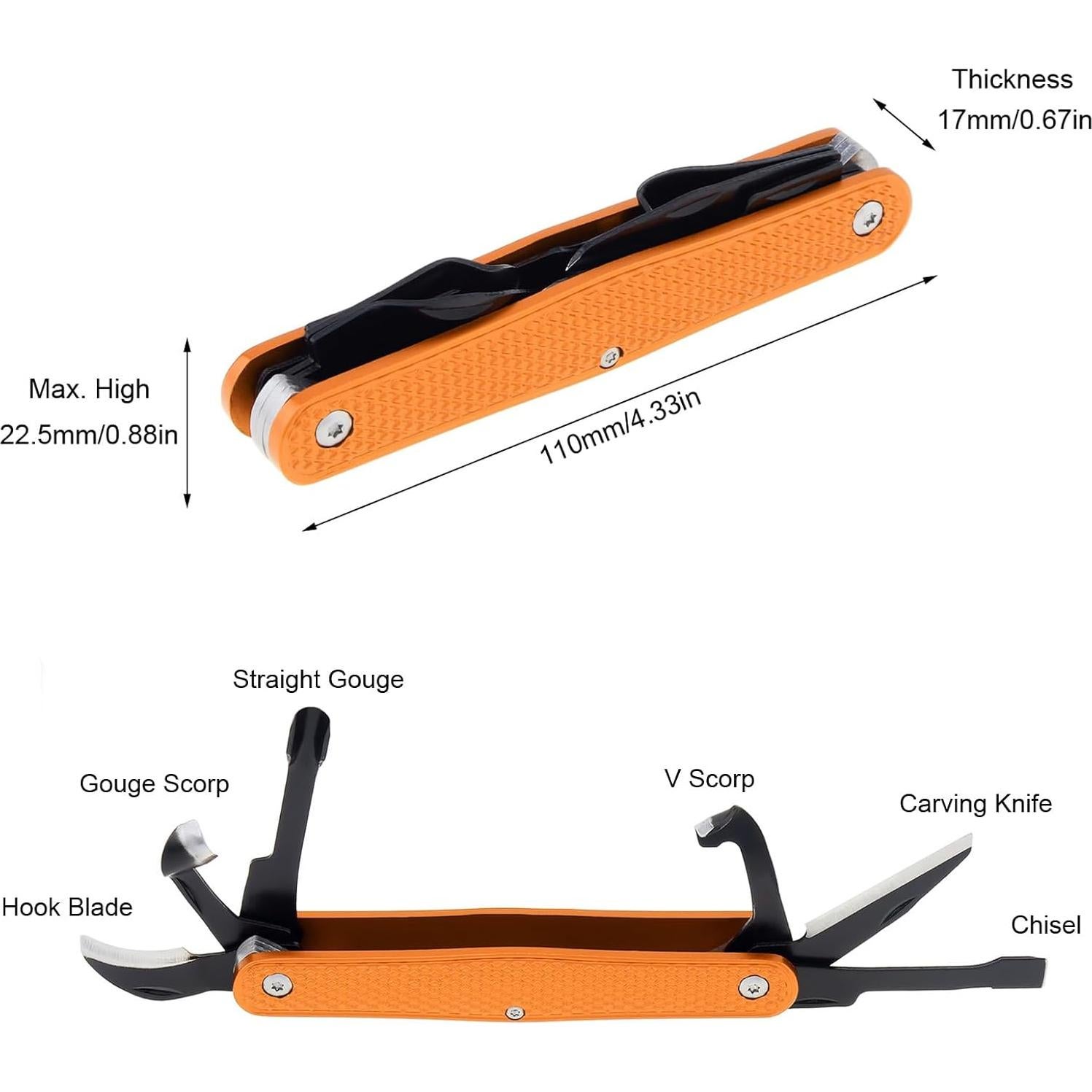 Cuchillo de Tallado Plegable Omninmo 11cm 6 Herramientas Diestro