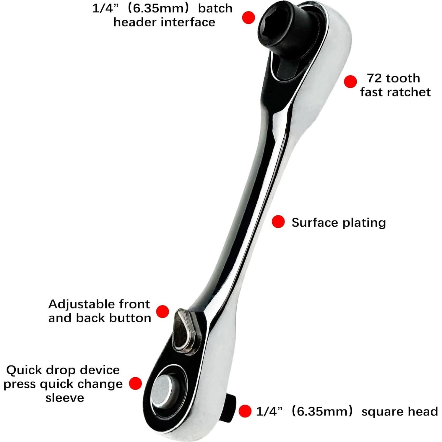 Llave de vaso mini Flylin 1/4" 72 dientes reversible 107mm