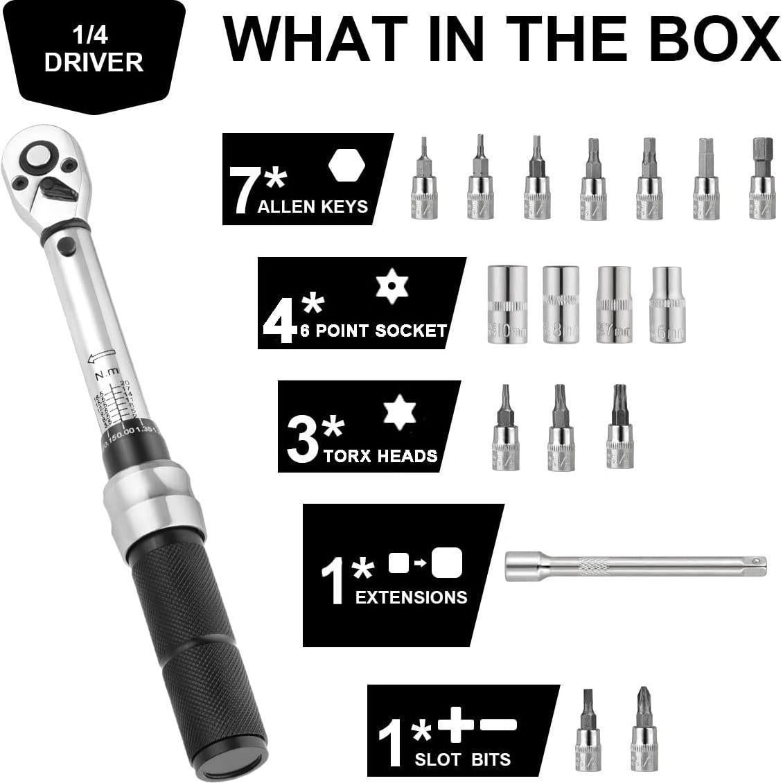 Juego de Llave de Torque COTOUXKER 2-20 Nm 1/4" para Bicicleta