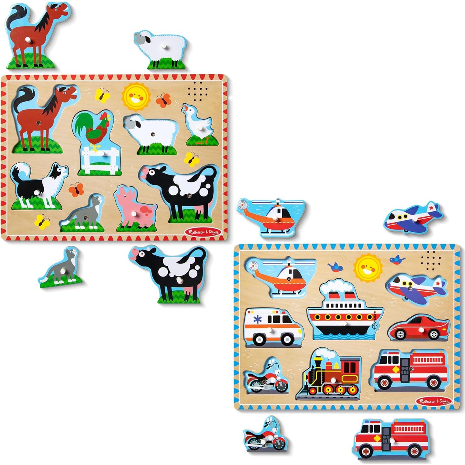 Rompecabezas de Madera Melissa & Doug 2-Pack Animales y Vehículos