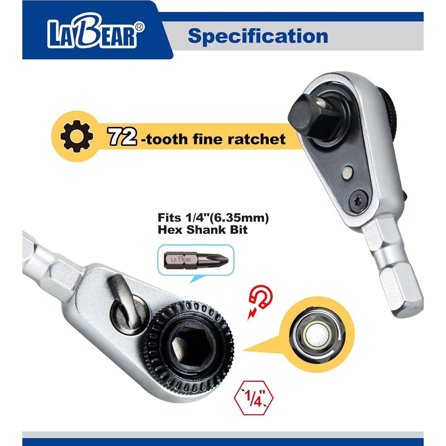 Llave de Trinquete Mini LABEAR 1/4" Hexagonal Acero 5.08cm