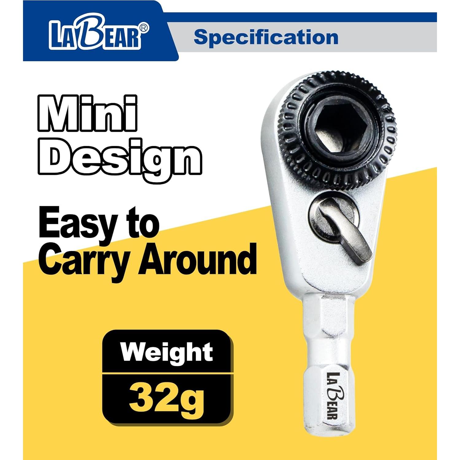 Llave de Trinquete Mini LABEAR 1/4" Hexagonal Acero 5.08cm