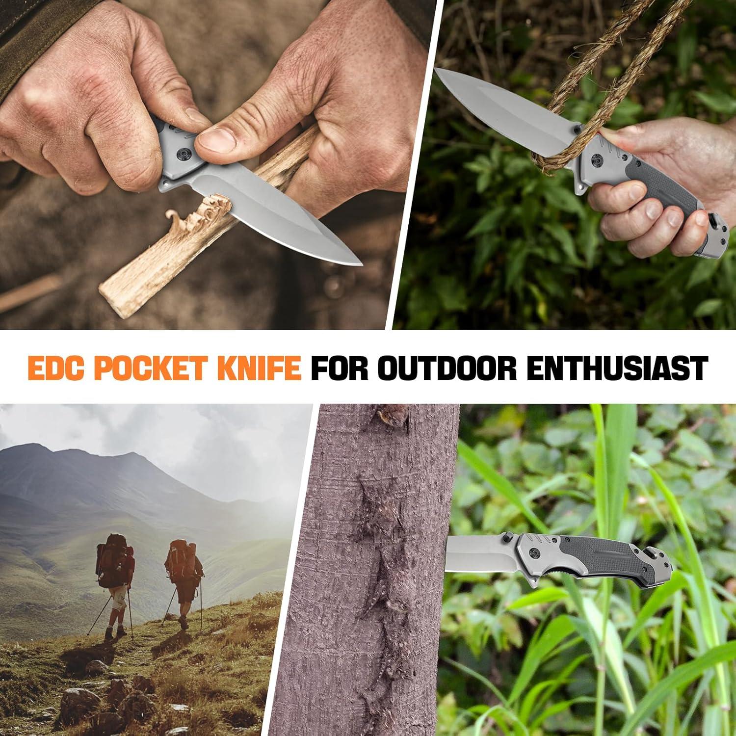 Cuchillo de bolsillo NRONON 3 en 1 con rompevidrios y cortador