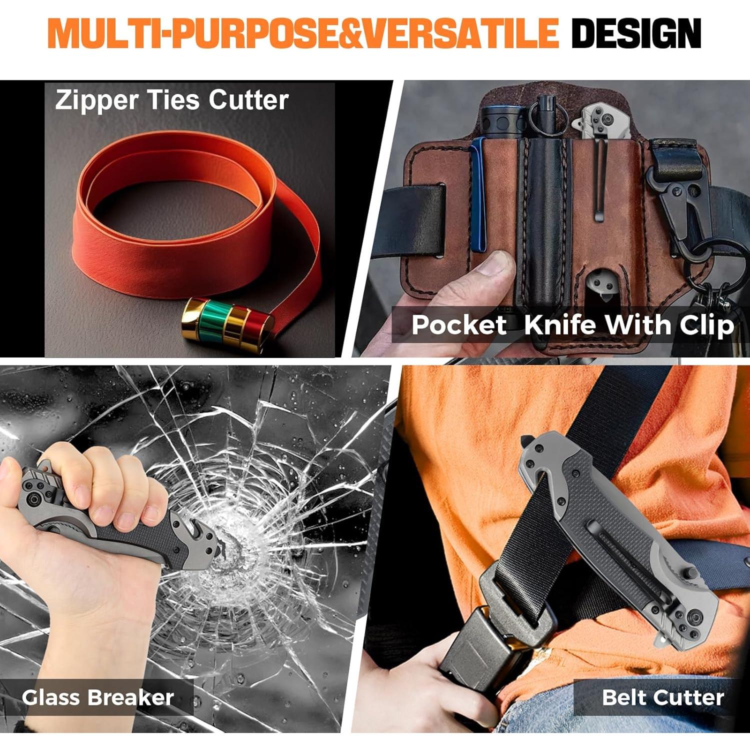 Cuchillo de bolsillo NRONON 3 en 1 con rompevidrios y cortador