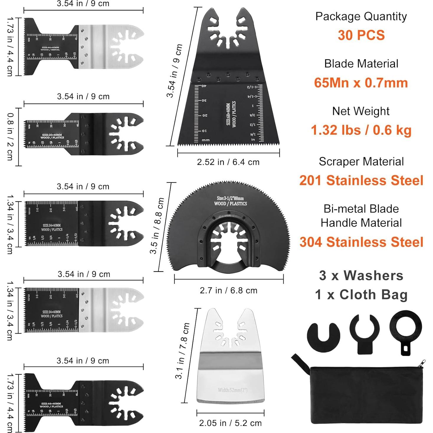 Kit de 30 Cuchillas Multiusos Happybuy para Herramientas Oscilantes