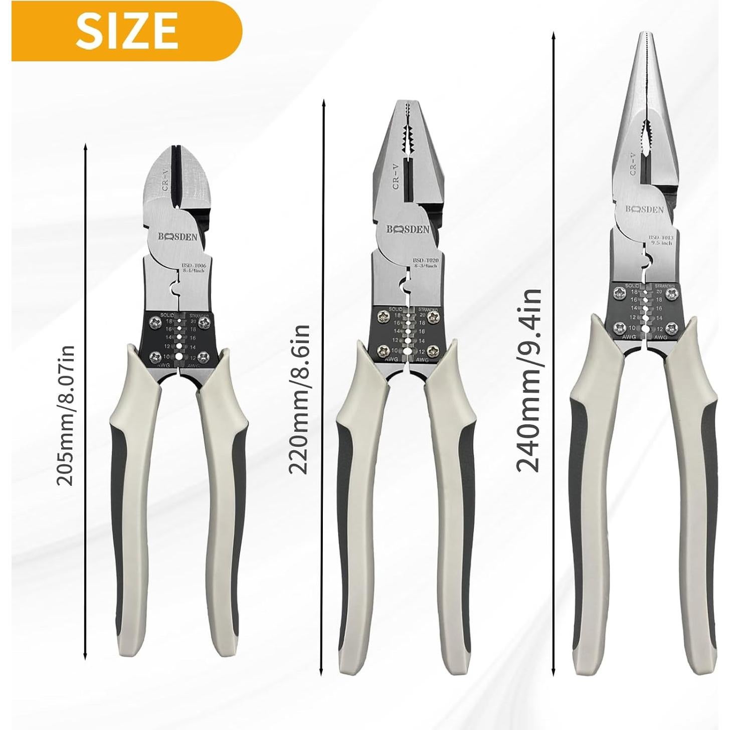 Juego de Alicates Multiusos BOOSDEN 3 Pcs - 8 y 9 Pulgadas