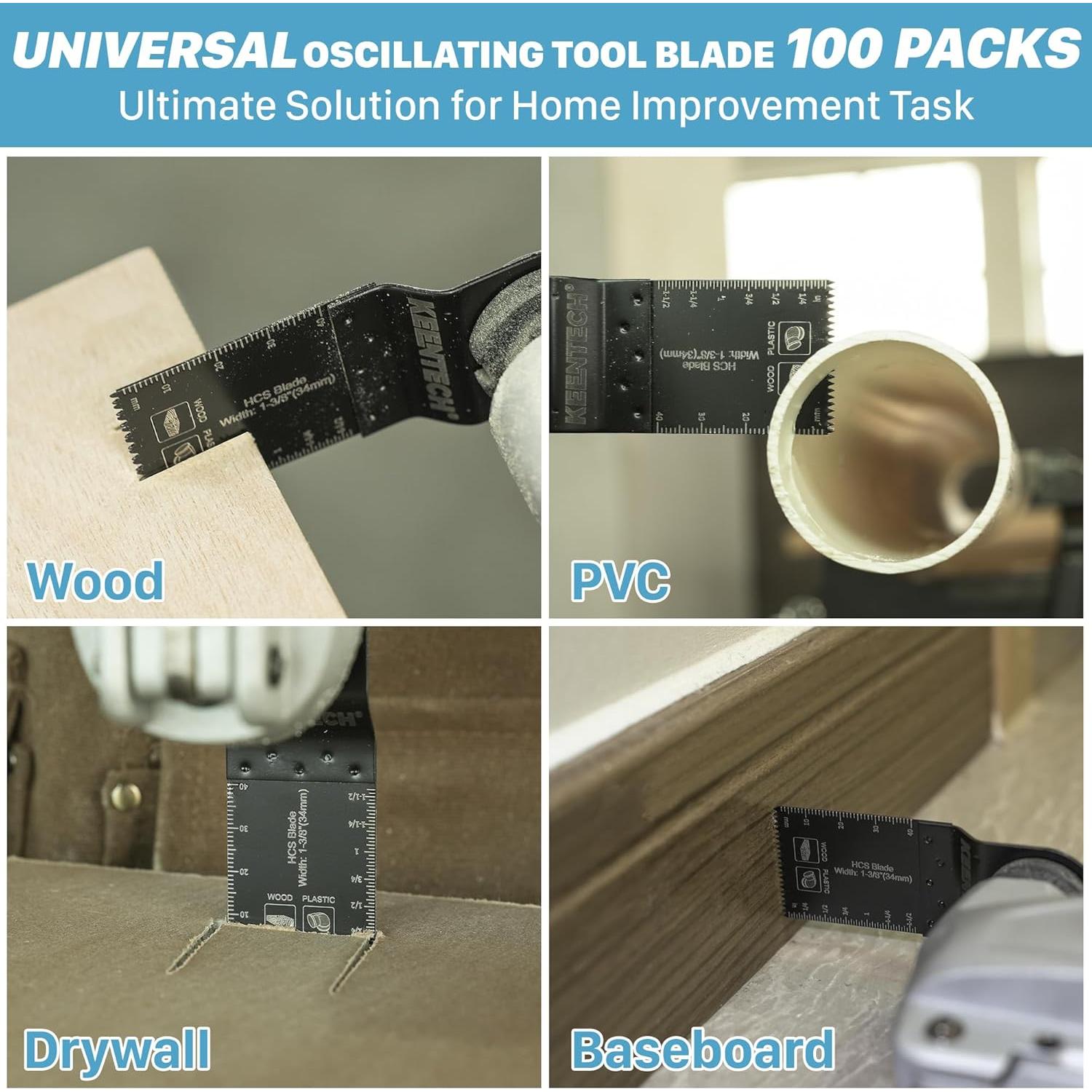 Paquete de 100 Hojas Universales KEENTECH para Herramienta Oscilante