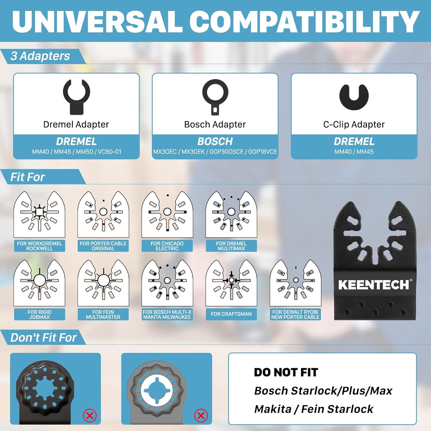 Paquete de 100 Hojas Universales KEENTECH para Herramienta Oscilante