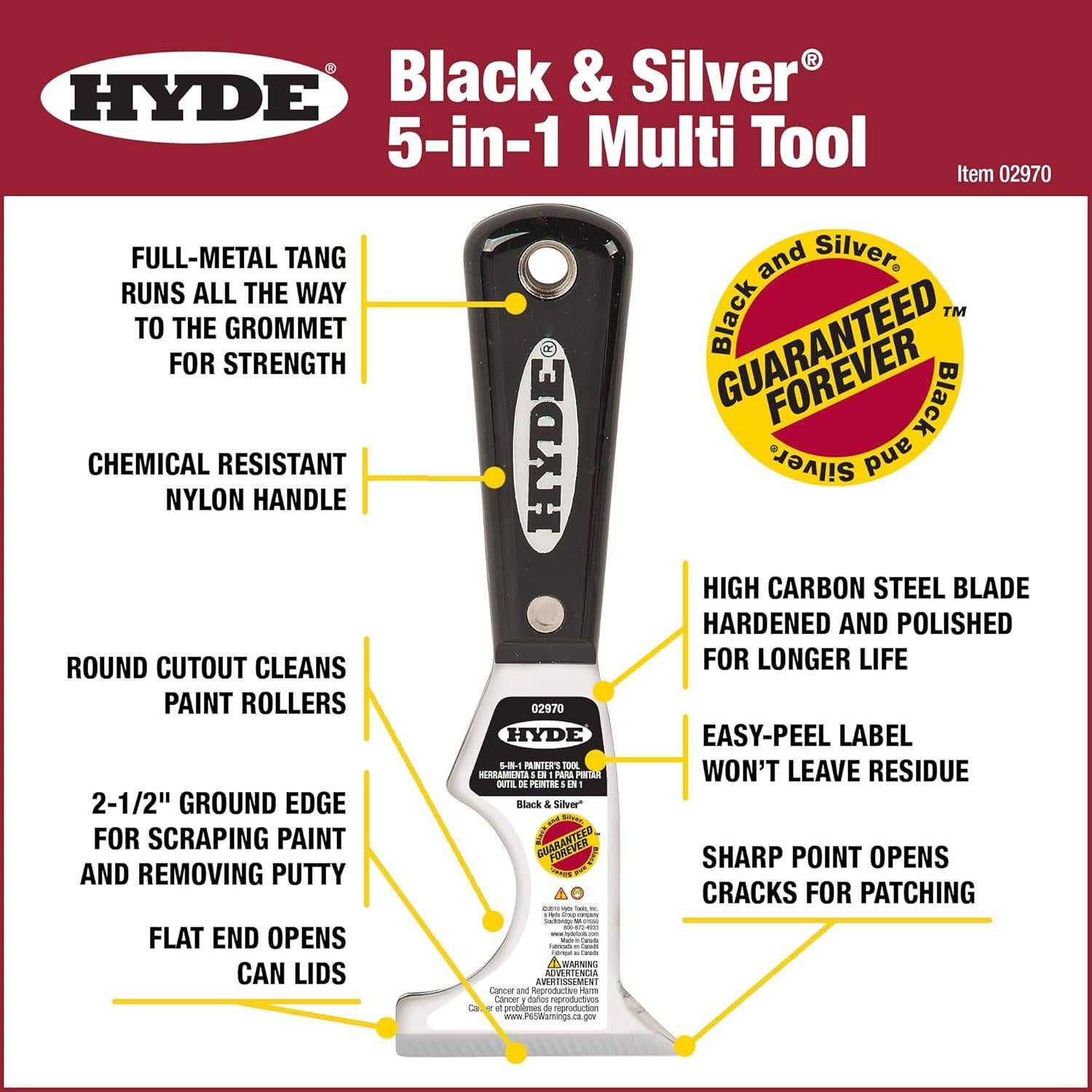 Juego de 5 herramientas multiusos Hyde 02970 acero al carbono