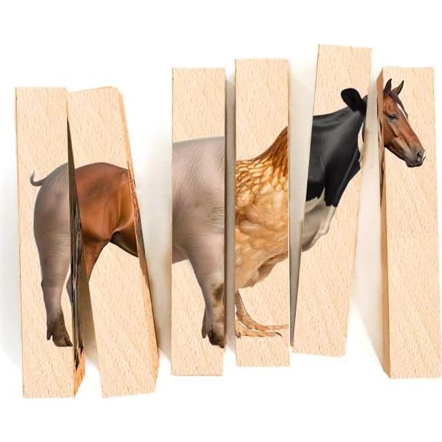 Rompecabezas de Madera Montessori 4 en 1 Animales de Granja