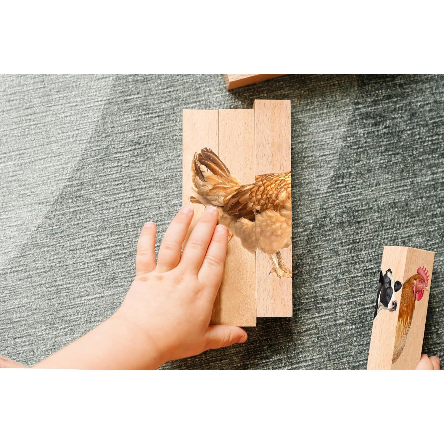 Rompecabezas de Madera Montessori 4 en 1 Animales de Granja