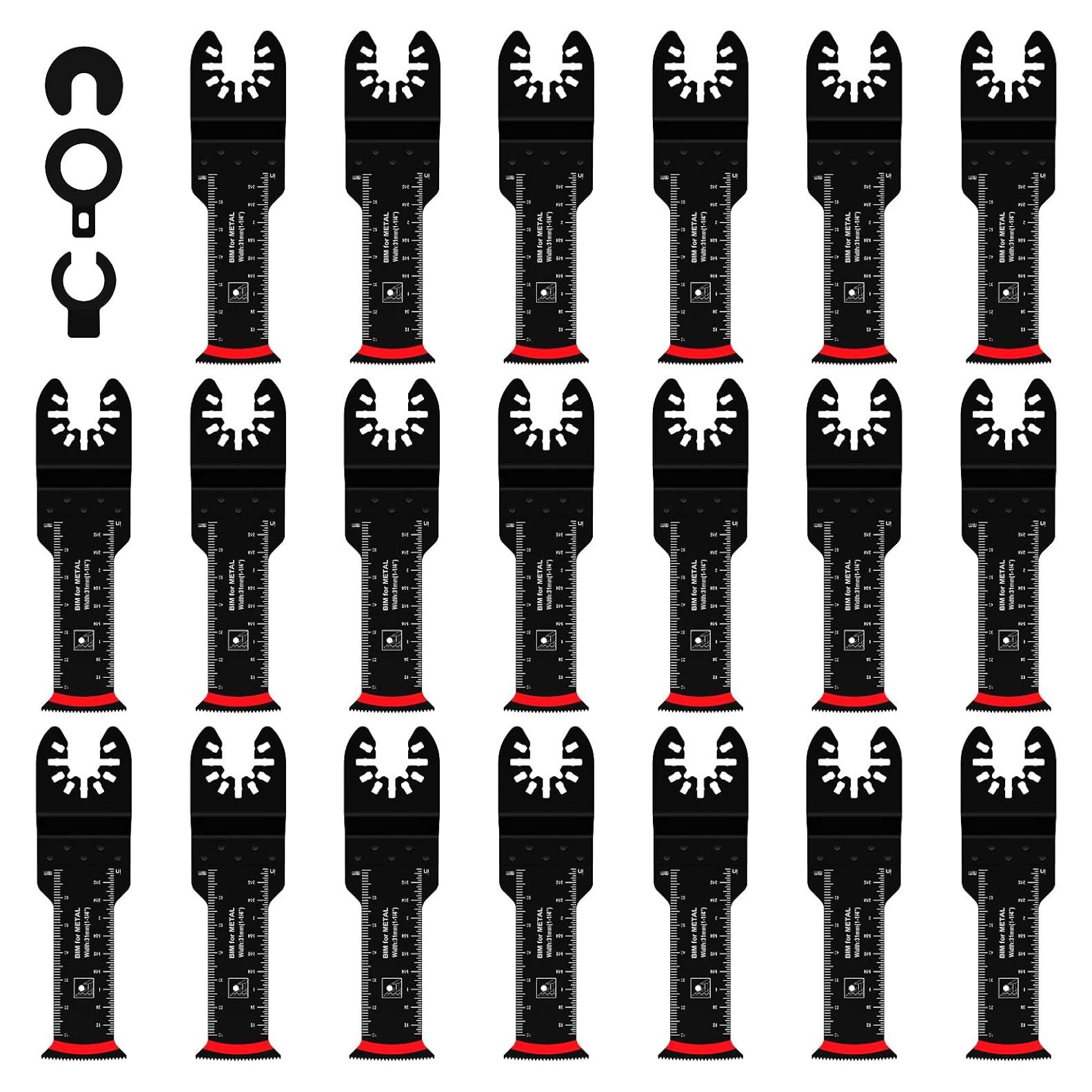 20Pcs Bi-Metal Oscillating Saw Blades Universal Oscillating Multitool Blades with 3 Spacer Adapters Arc Edge Multitool Cutting Blades Kit for Soft Metal Hardwood US(20pcs)