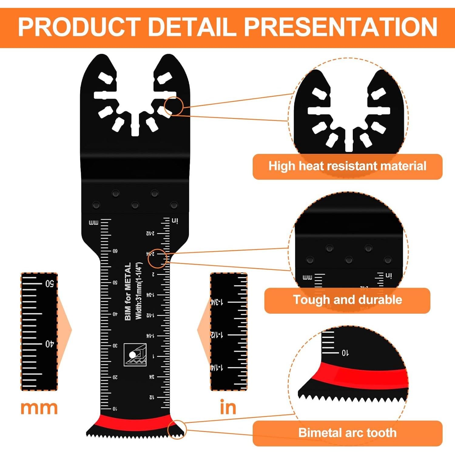 20Pcs Bi-Metal Oscillating Saw Blades Universal Oscillating Multitool Blades with 3 Spacer Adapters Arc Edge Multitool Cutting Blades Kit for Soft Metal Hardwood US(20pcs)