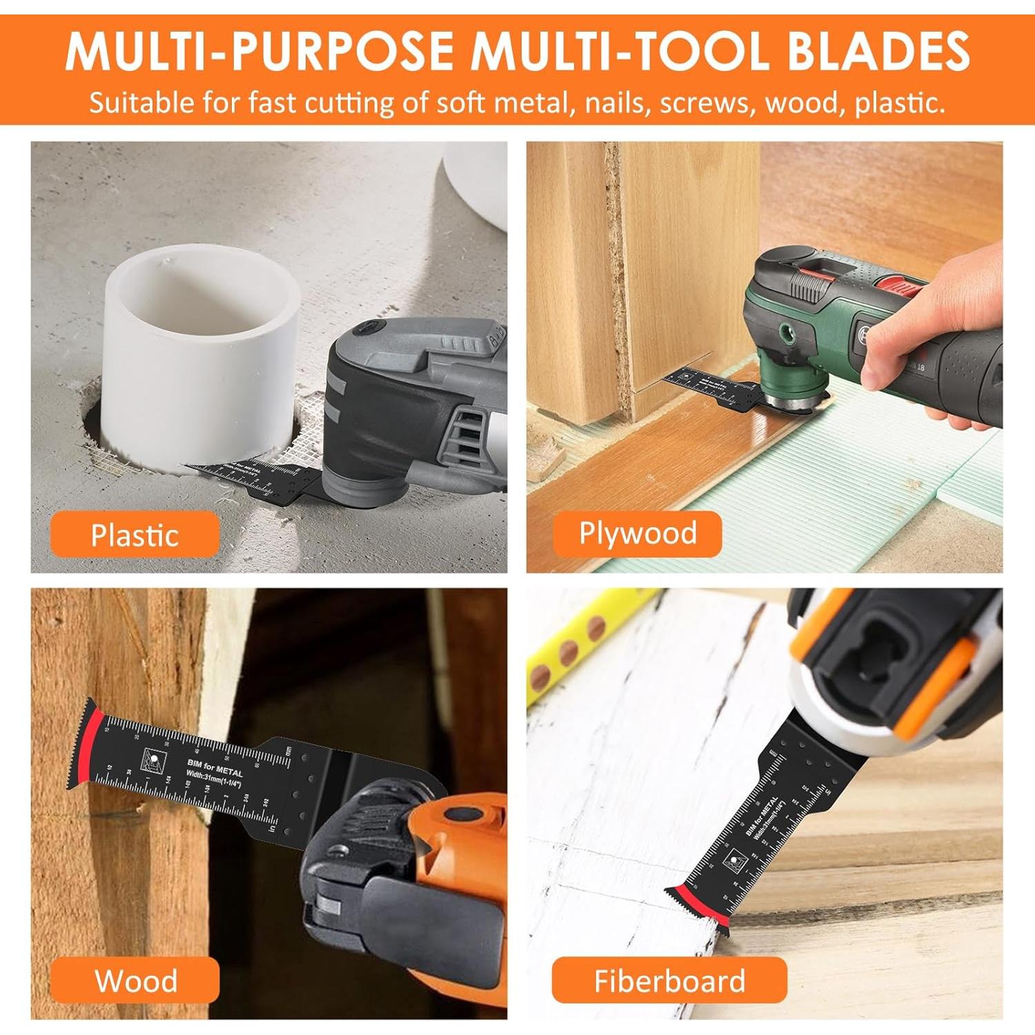 20Pcs Bi-Metal Oscillating Saw Blades Universal Oscillating Multitool Blades with 3 Spacer Adapters Arc Edge Multitool Cutting Blades Kit for Soft Metal Hardwood US(20pcs)