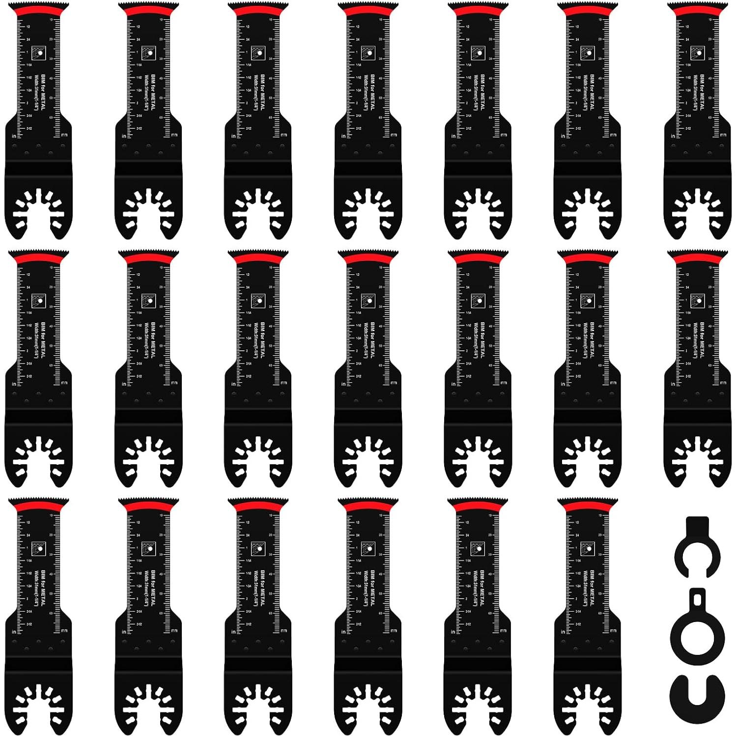 20Pcs Bi-Metal Oscillating Saw Blades Universal Oscillating Multitool Blades with 3 Spacer Adapters Arc Edge Multitool Cutting Blades Kit for Soft Metal Hardwood US(20pcs)