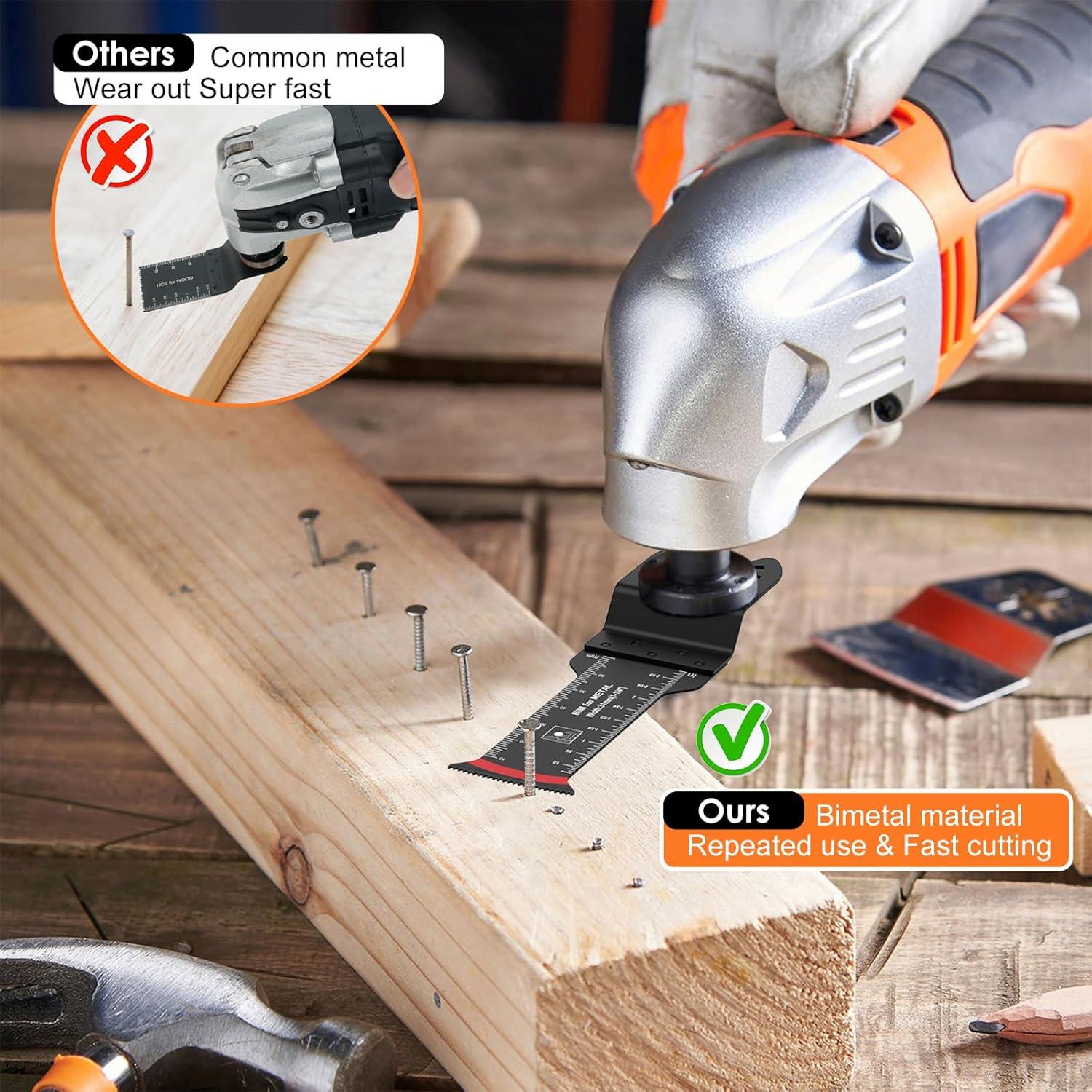 20Pcs Bi-Metal Oscillating Saw Blades Universal Oscillating Multitool Blades with 3 Spacer Adapters Arc Edge Multitool Cutting Blades Kit for Soft Metal Hardwood US(20pcs)