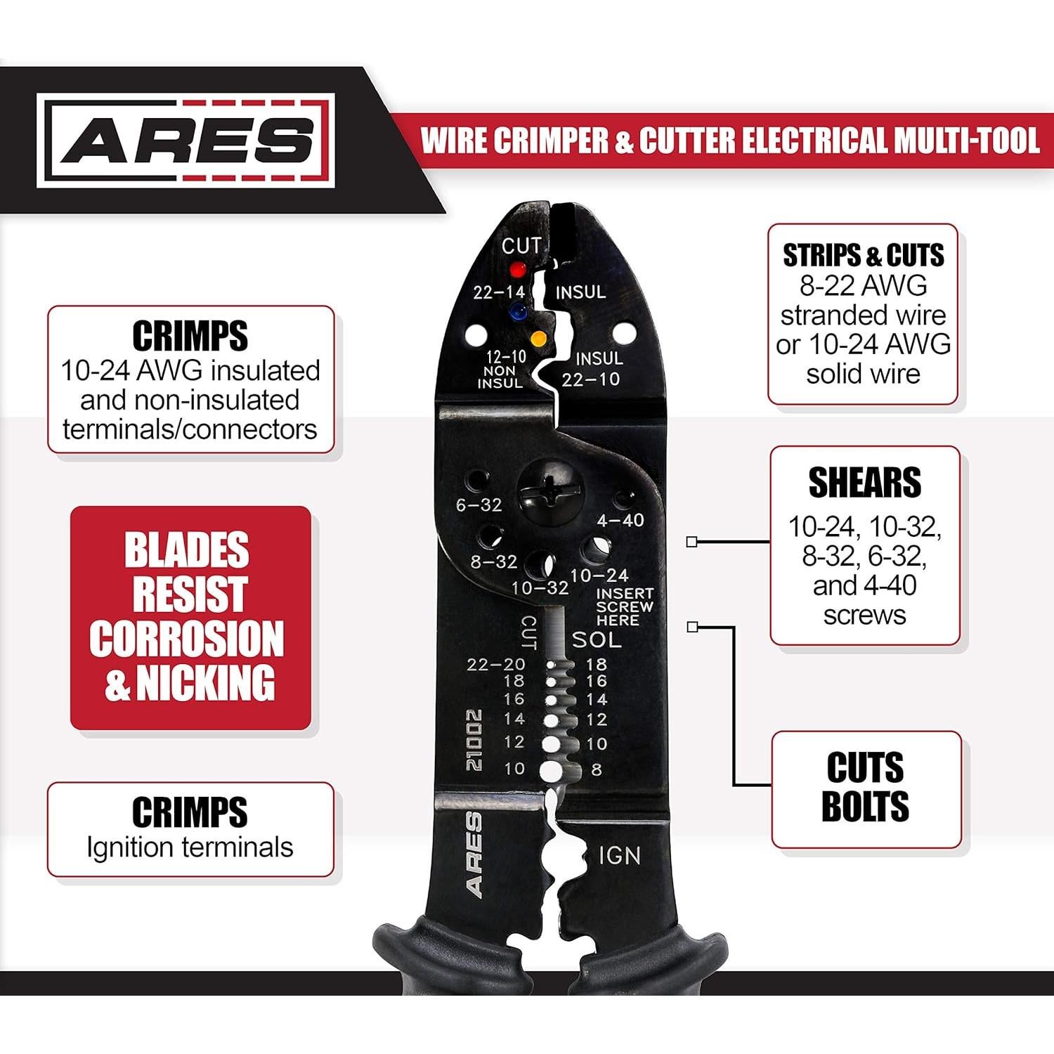 Pelacables y Crimpador ARES 21002 - Herramienta Multiuso 22.86 cm