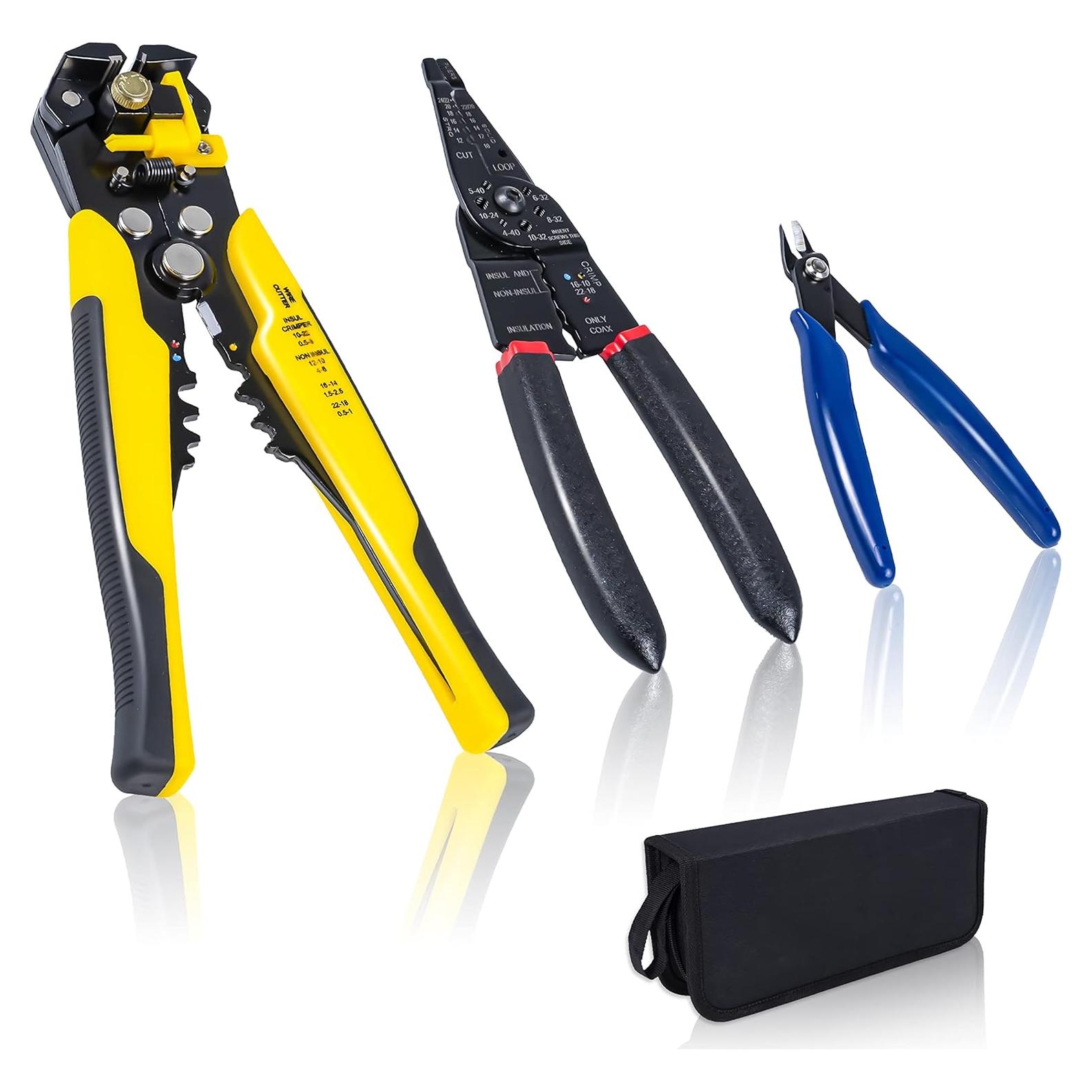 KOTTO Juego de Desforradores de Cables Eléctricos Automáticos - Herramienta de Corte y Crimpado