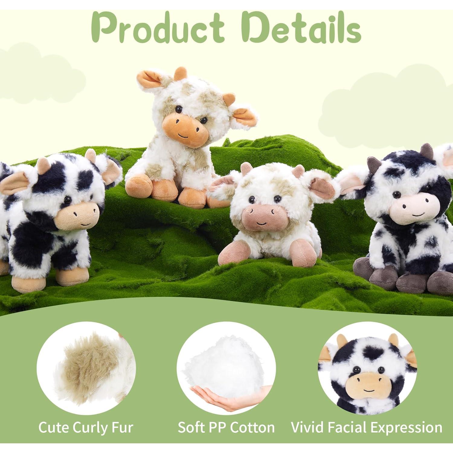 Tezituor 4 Pcs Juguetes de Peluche de Vaca 22 cm Suaves