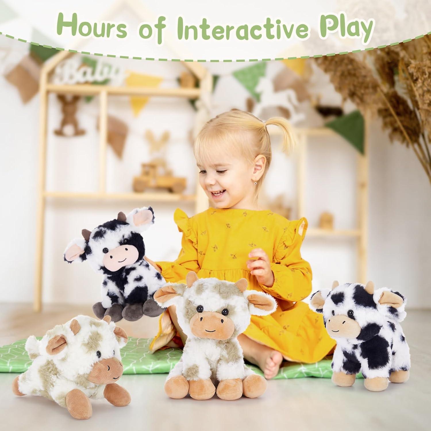 Tezituor 4 Pcs Juguetes de Peluche de Vaca 22 cm Suaves