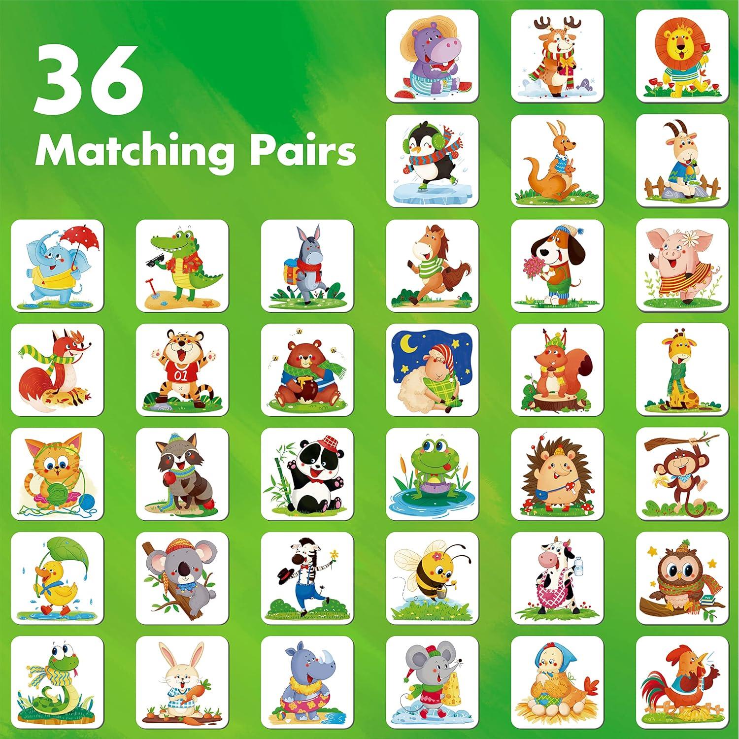 Juego de Memoria Hebayy 72 Tarjetas Animales Educativas
