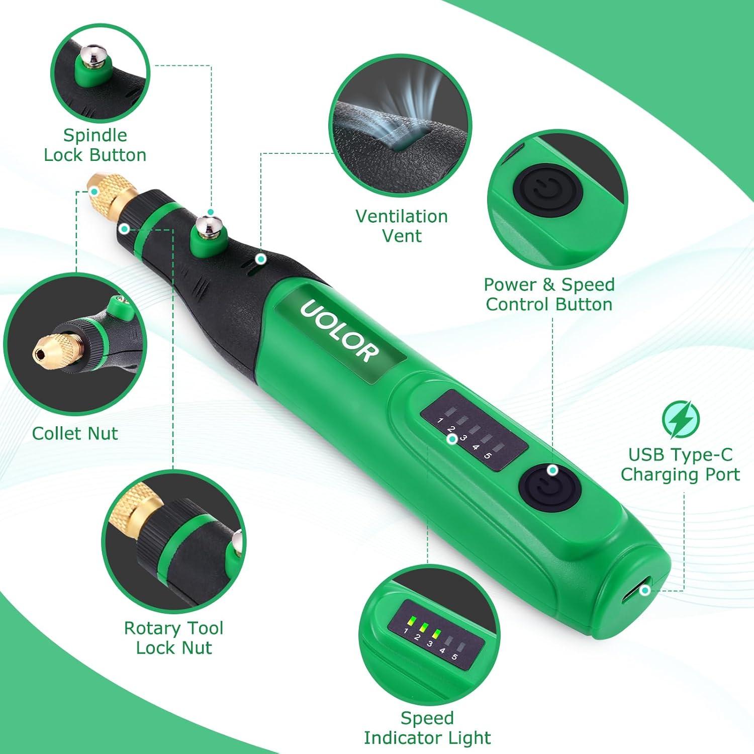 Mini Herramienta Rotativa Inalámbrica Uolor UH071 con 158 Accesorios