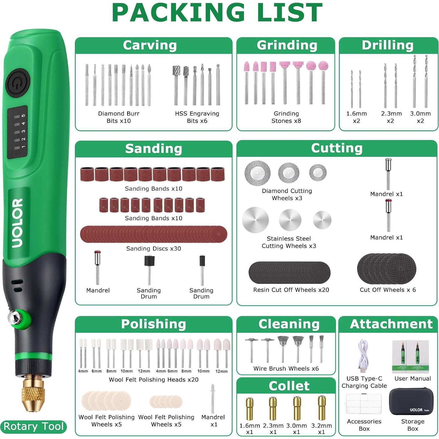 Mini Herramienta Rotativa Inalámbrica Uolor UH071 con 158 Accesorios