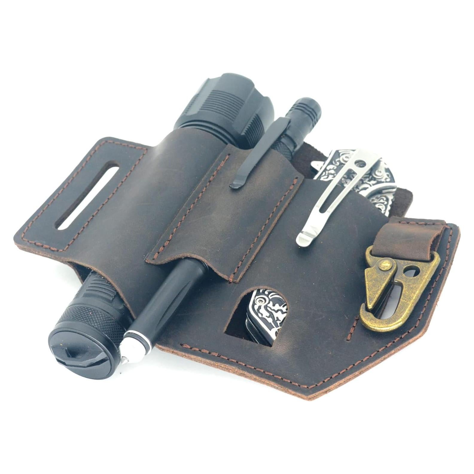 Funda de Cuero Genuino COLEAT EDC para Cinturón 3 en 1